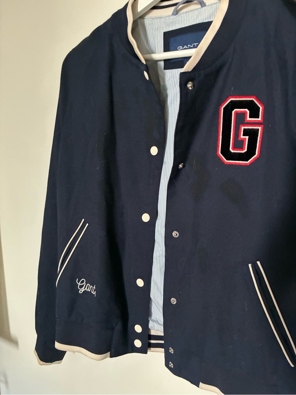 Gant Navy Label Shirt with Light Blue Stripe Lining